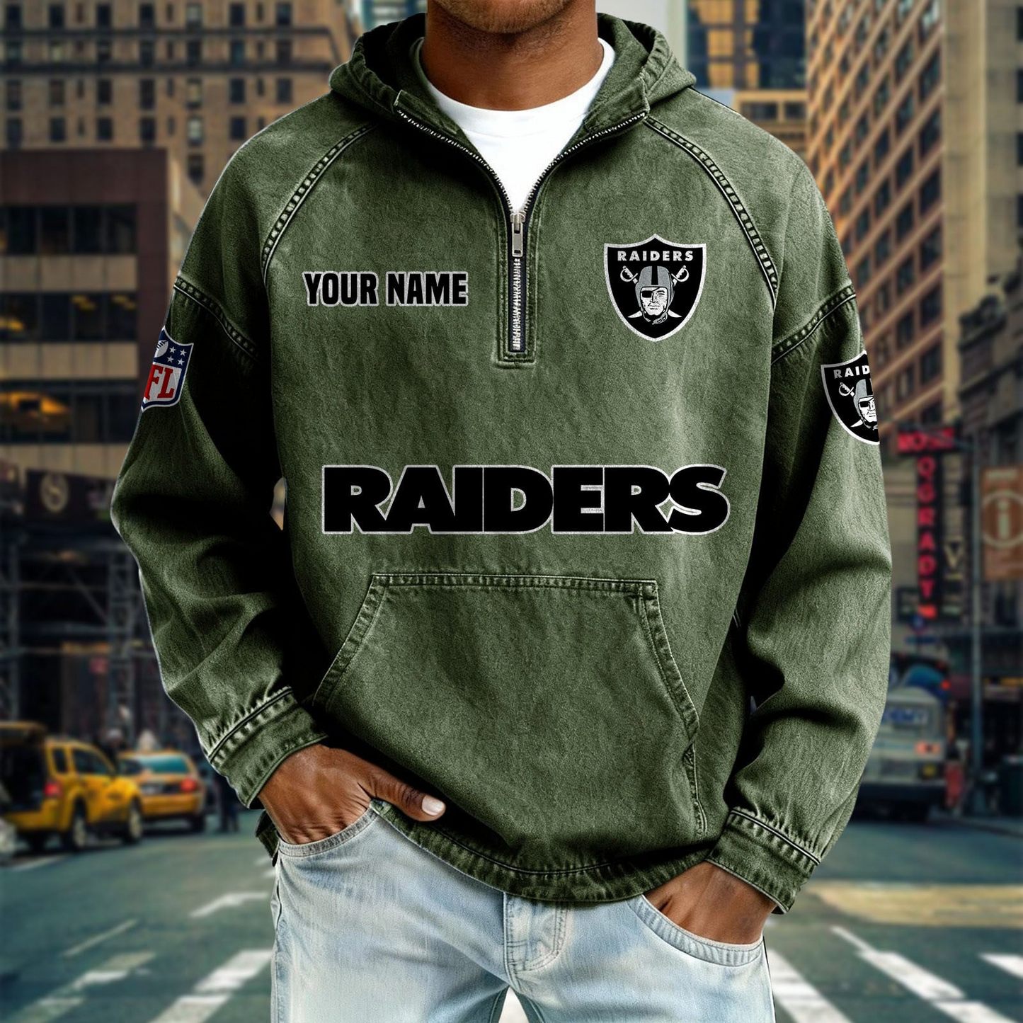 LVR x NFL Denim Long - Sleeved Hooded Sweatshirt DDT NTL