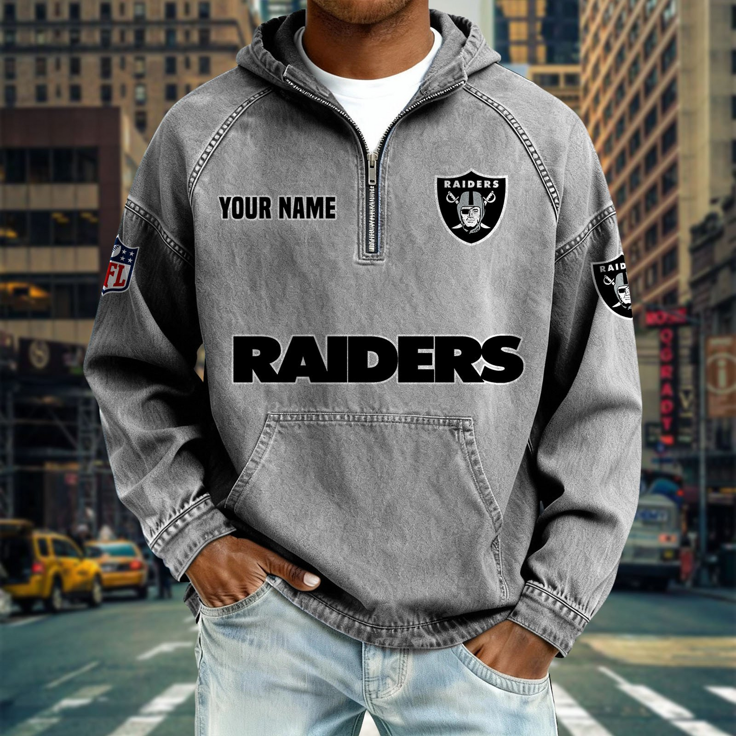 LVR x NFL Denim Long - Sleeved Hooded Sweatshirt DDT NTL