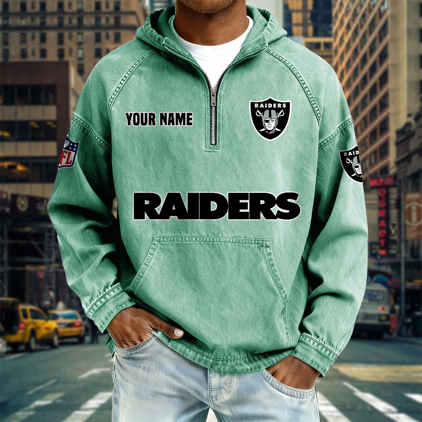 LVR x NFL Denim Long - Sleeved Hooded Sweatshirt DDT NTL