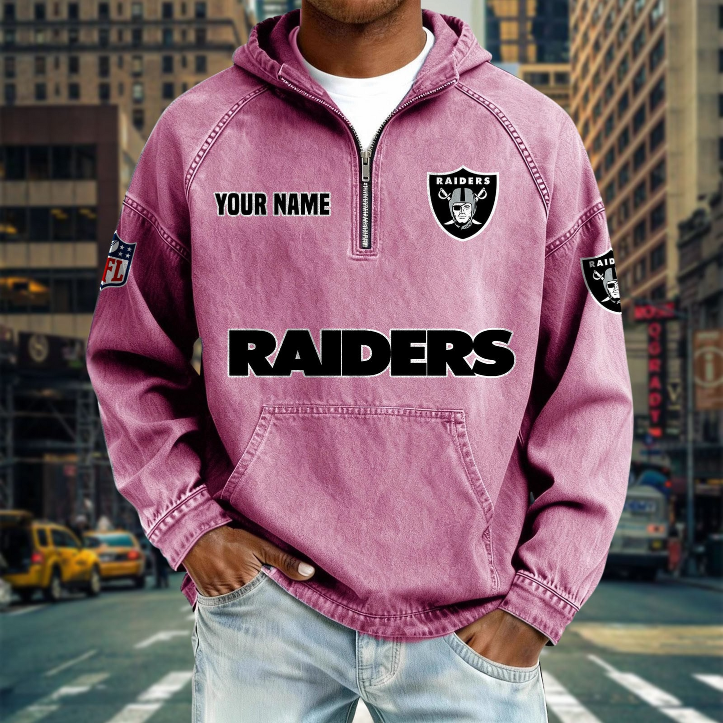 LVR x NFL Denim Long - Sleeved Hooded Sweatshirt DDT NTL