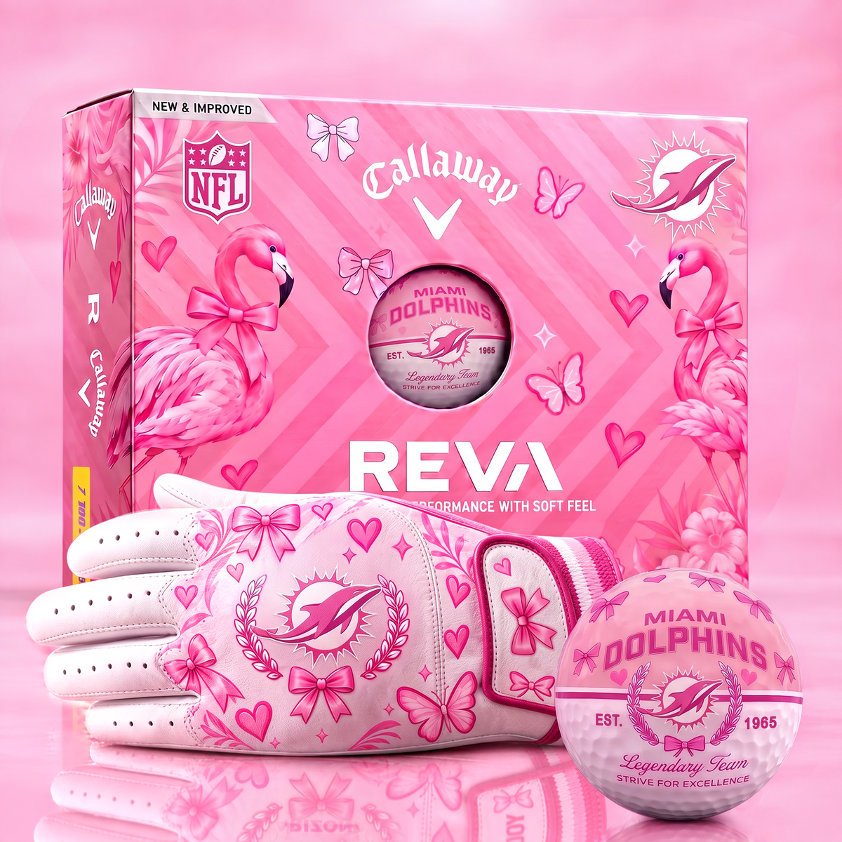 MD x NFL Pink Coquette Ladies Golf Balls & Glove Gift Box Set – Callaway REVA Edition