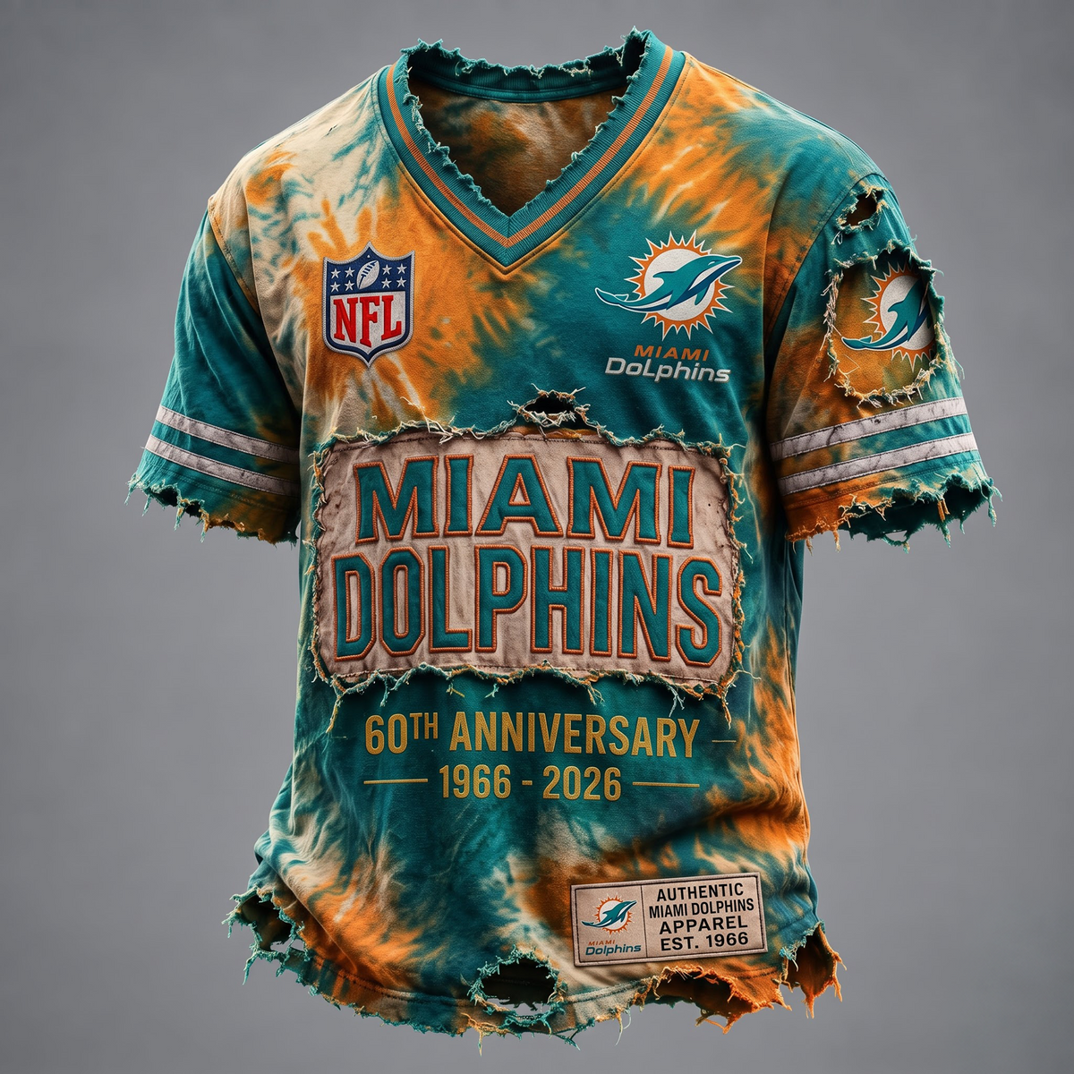 MIA X Custom Football Fan Distressed V-Neck Shirt