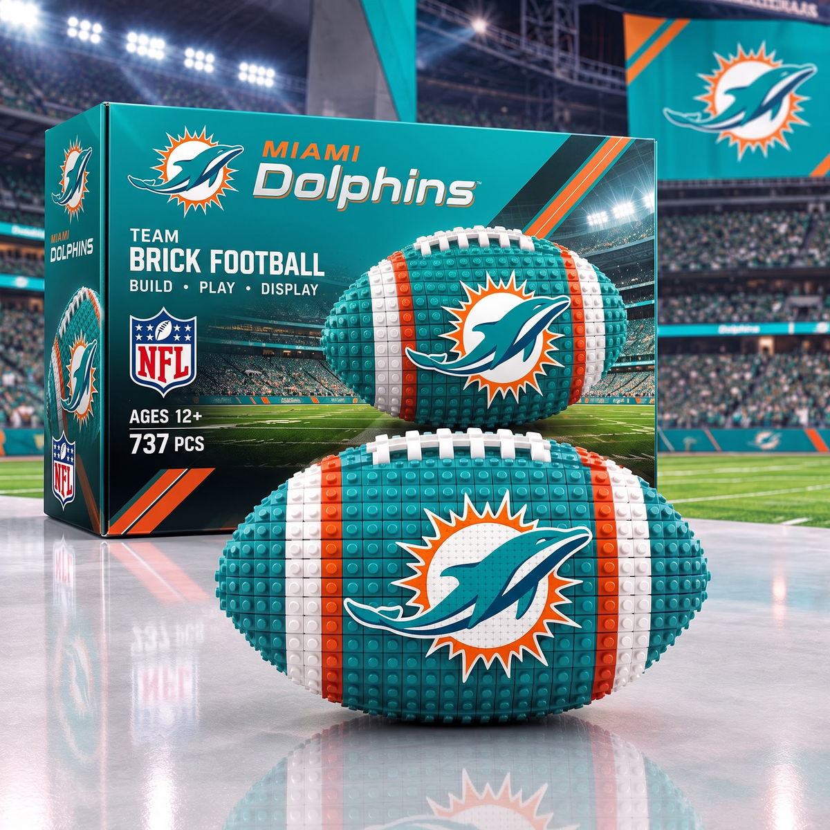 MIA X NFL Team Brick Football Building Set – 3D Bricks Collector Model