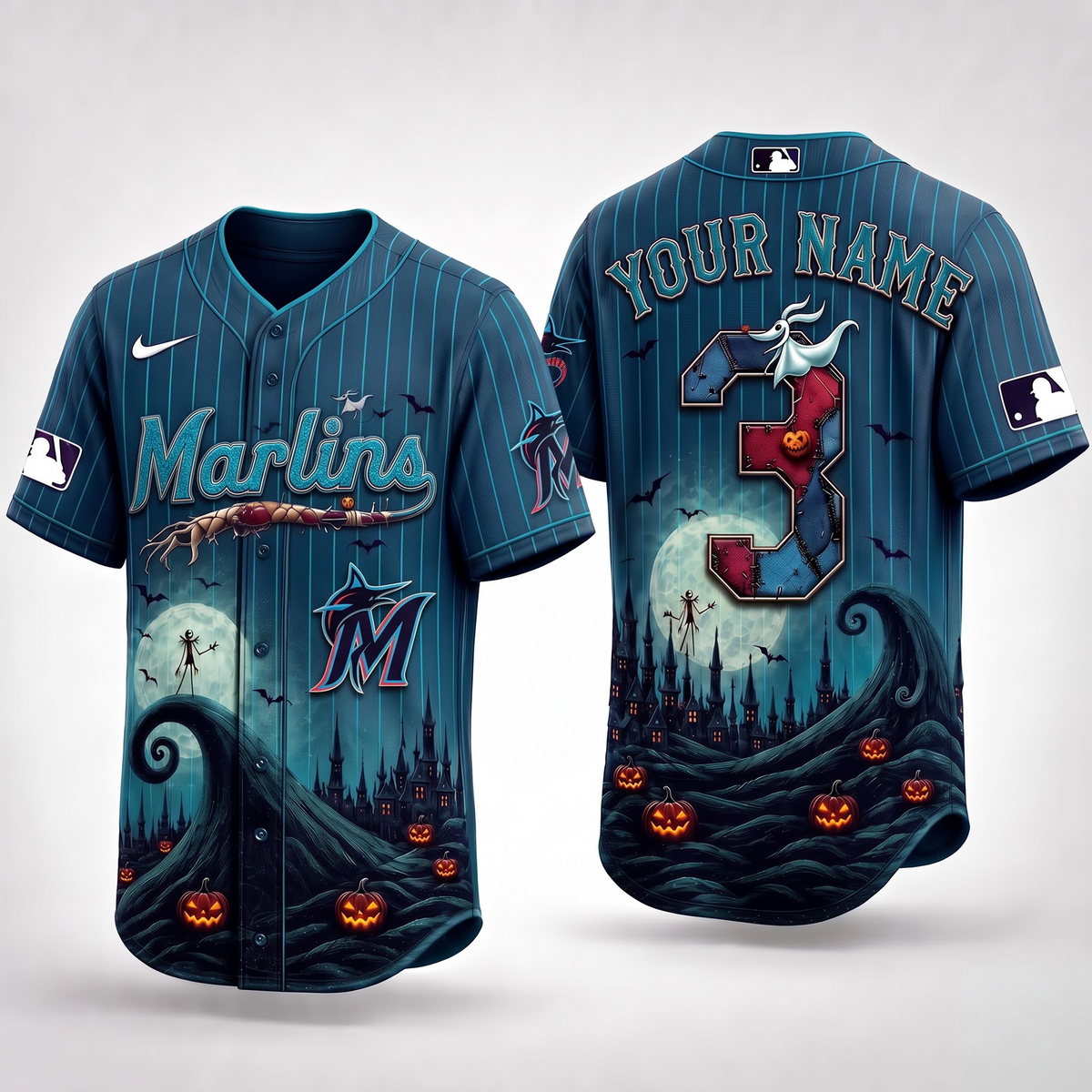 MIA X Premium MLB Haunted Moon Halloween Baseball Jersey