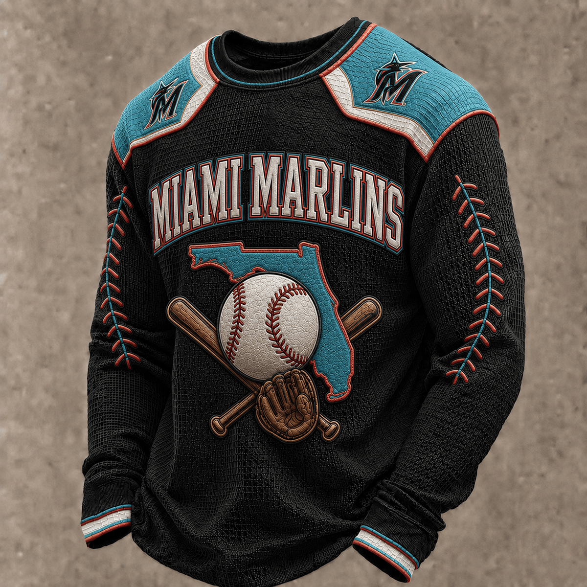 MIA X Premium MLB Vintage Baseball Stitch Sweatshirt