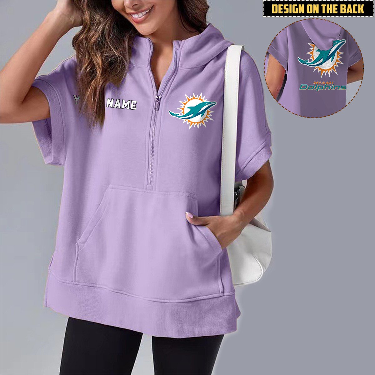 MIA x NFL Short Sleeve Zip Hoodie DATND TANTD