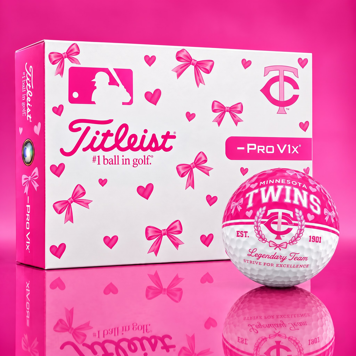 MIN X Ladies Custom MLB Pink Coquette Golf Balls – Premium Titleist Pro V1x Gift Set