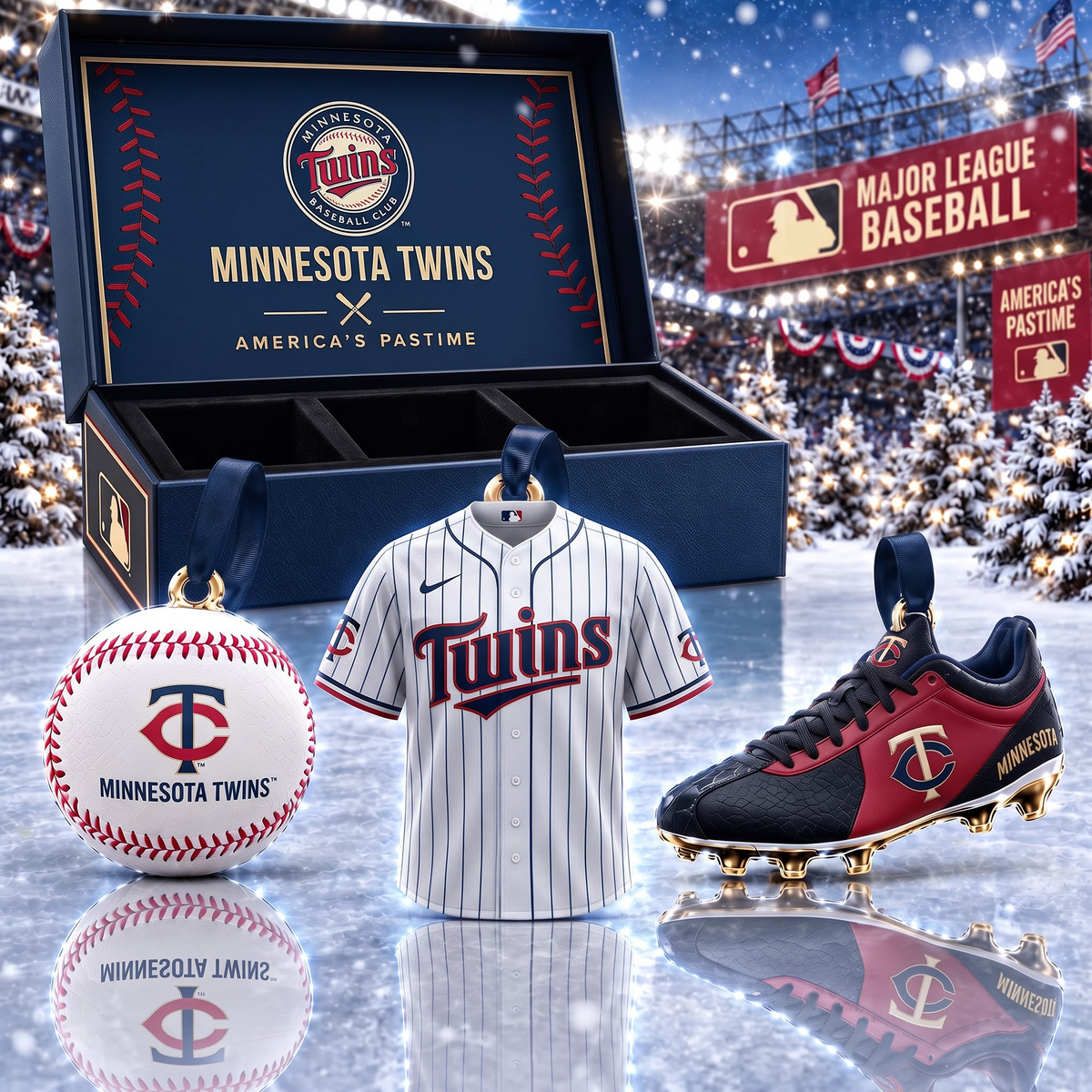 MIN X MLB Holiday Collector Ornament Box - 3-Piece Baseball Ornament Set