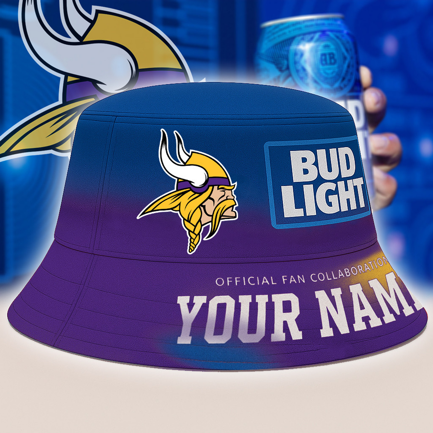 MIN x NFL Bud Light Personalized Bucket Hat DATND TANTD