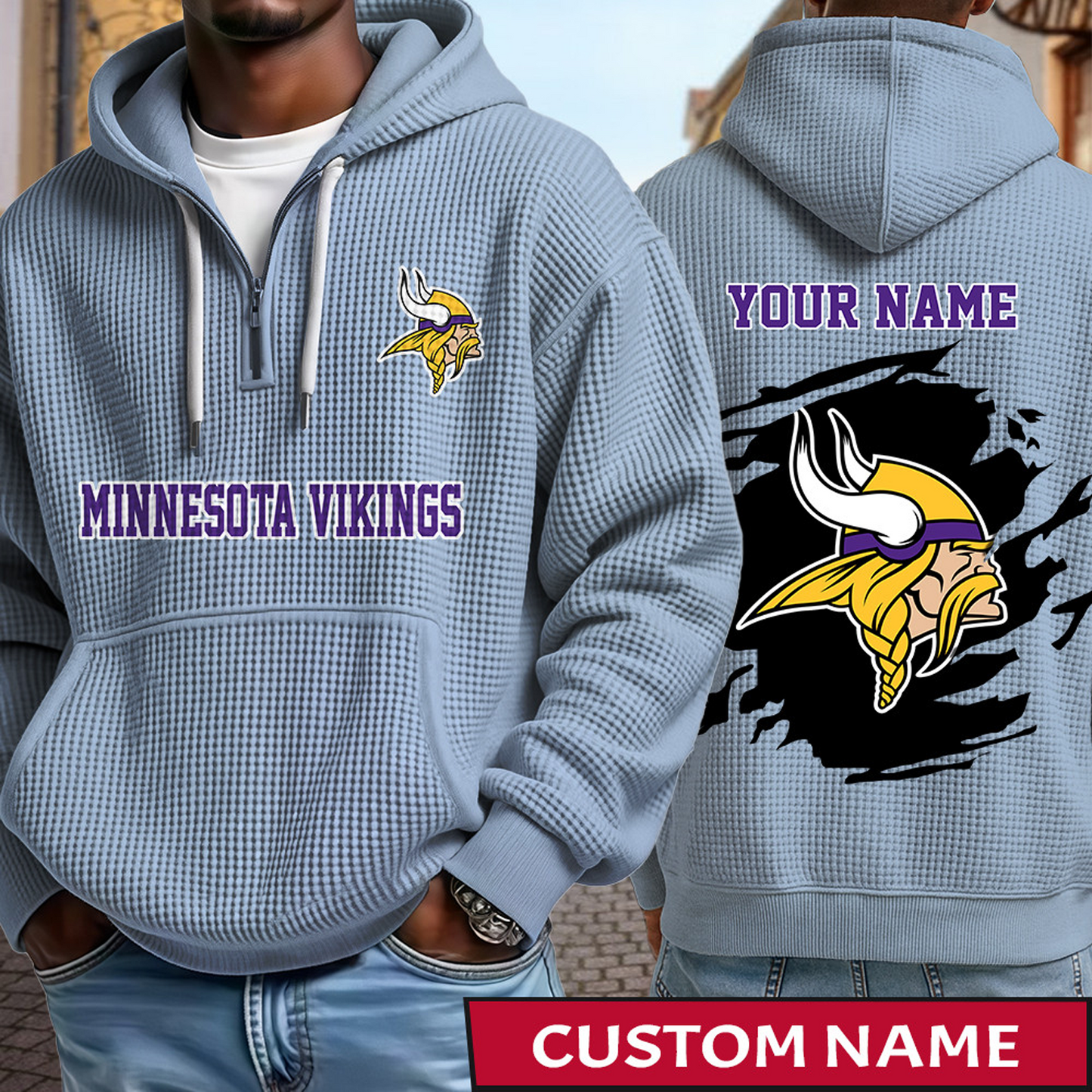 MIN x NFL Waffle Half Zip Hoodie DATND TANTD