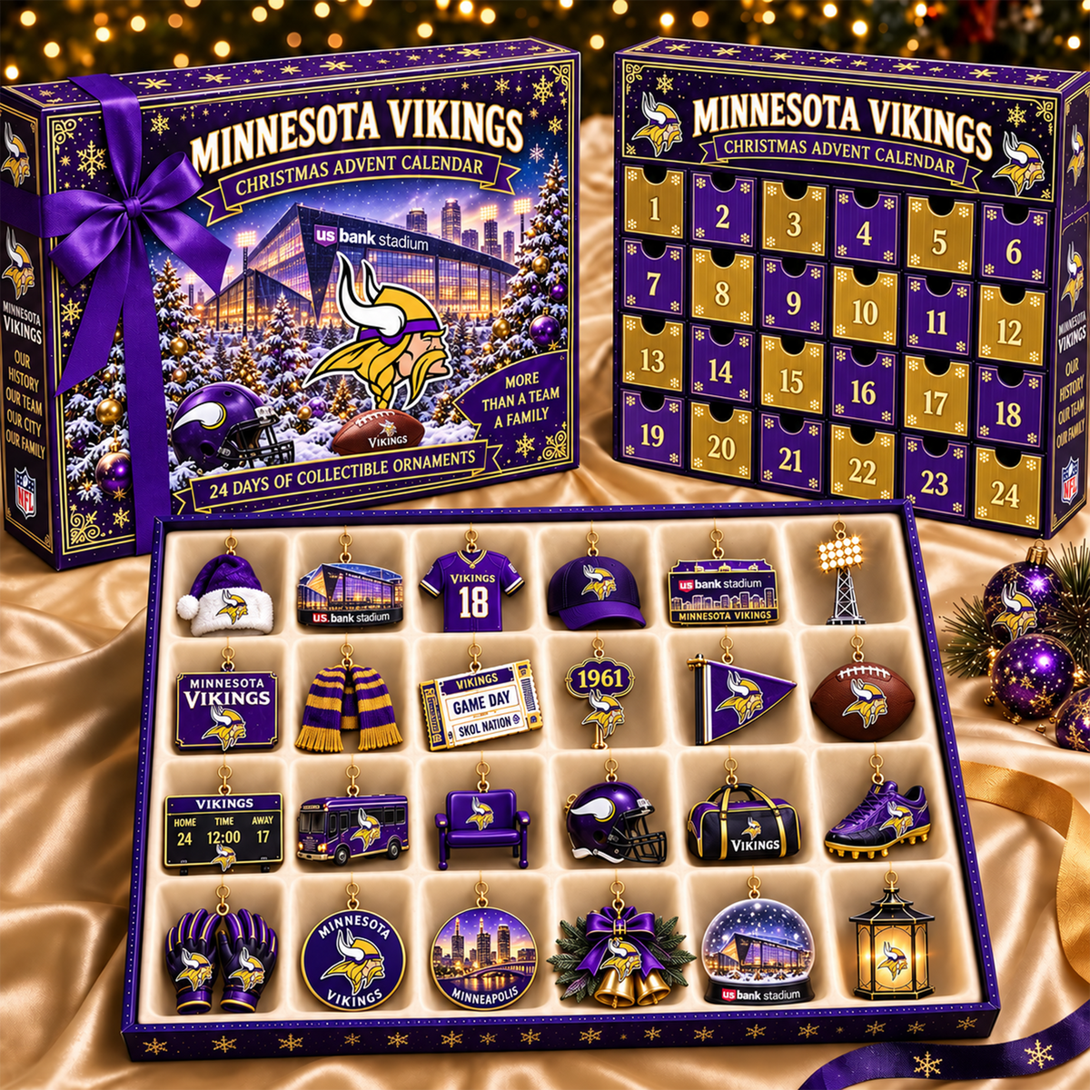 MV x NFL Team Christmas Advent Calendar Box - 24 Days Countdown Tree Ornaments Gift Set 2809 NAK TTT