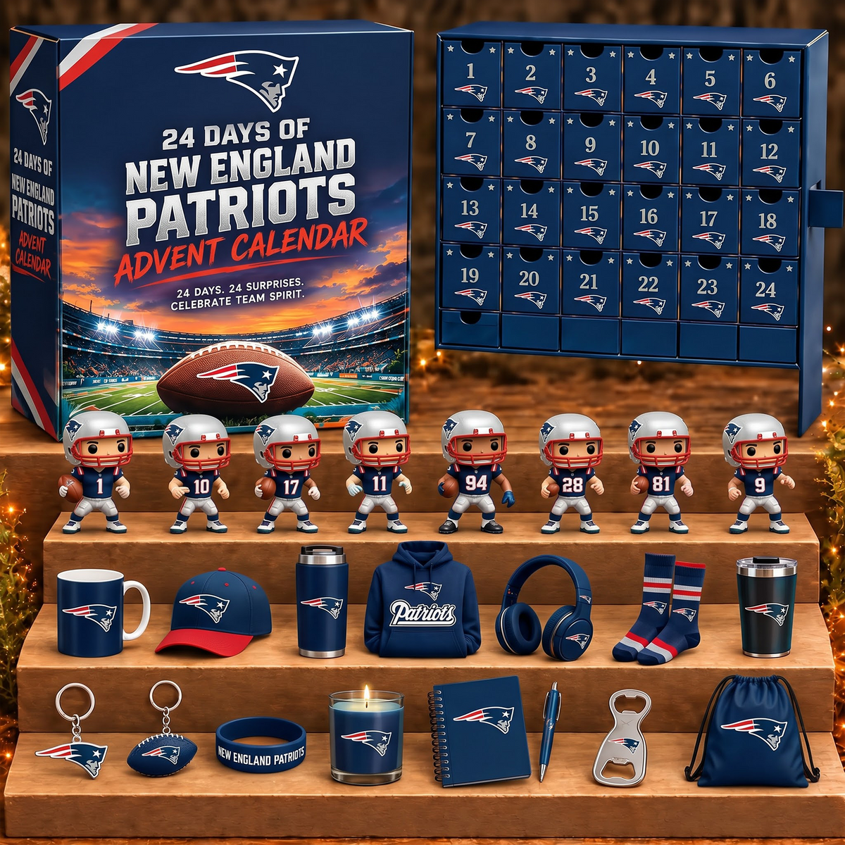 NE X NFL Personalized 24 Days Of American Football Advent Calendar Blink Box