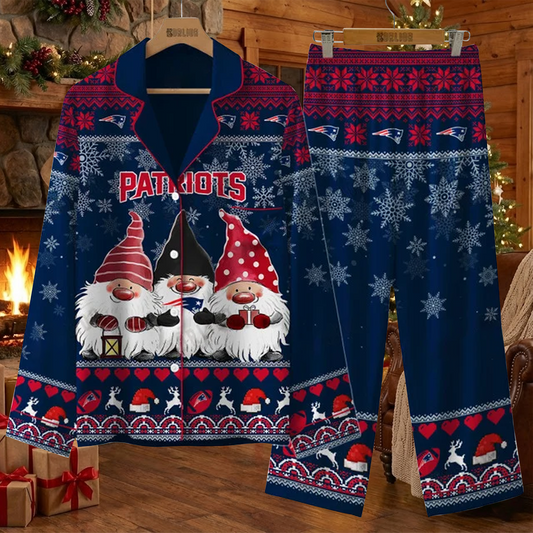 NE X NFL Unique 3 Gnomes Art Design For The 2025 Holiday Season Satin Pajamas Set