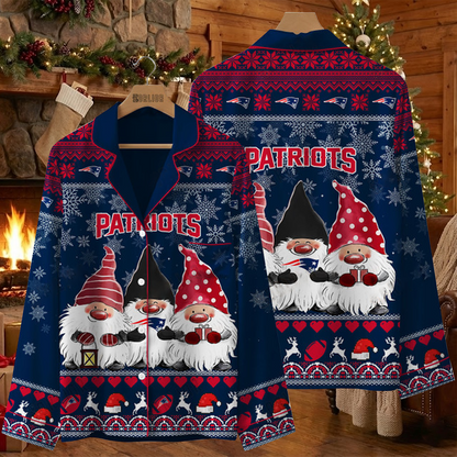 NE X NFL Unique 3 Gnomes Art Design For The 2025 Holiday Season Satin Pajamas Set