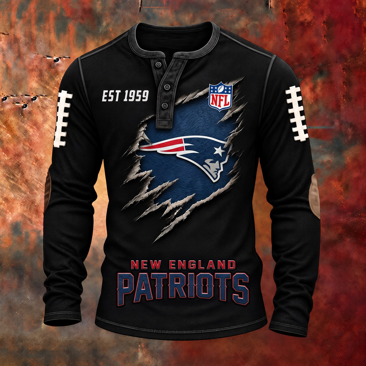 NE X PREMIUM NFL Distressed Long Sleeve Jersey 1709 V2