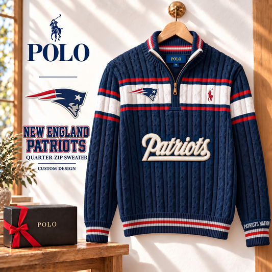 NE X PREMIUM NFL Varsity Cable-Knit Quarter-Zip Sweater