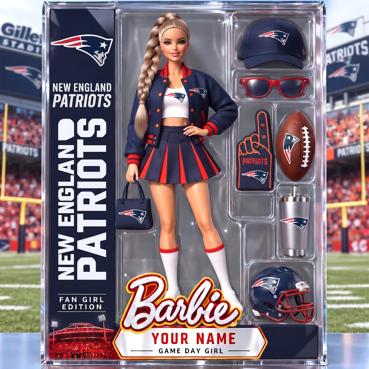 NEP x Personalized NFL Ken Acrylic Block Plaque Action Figure Box