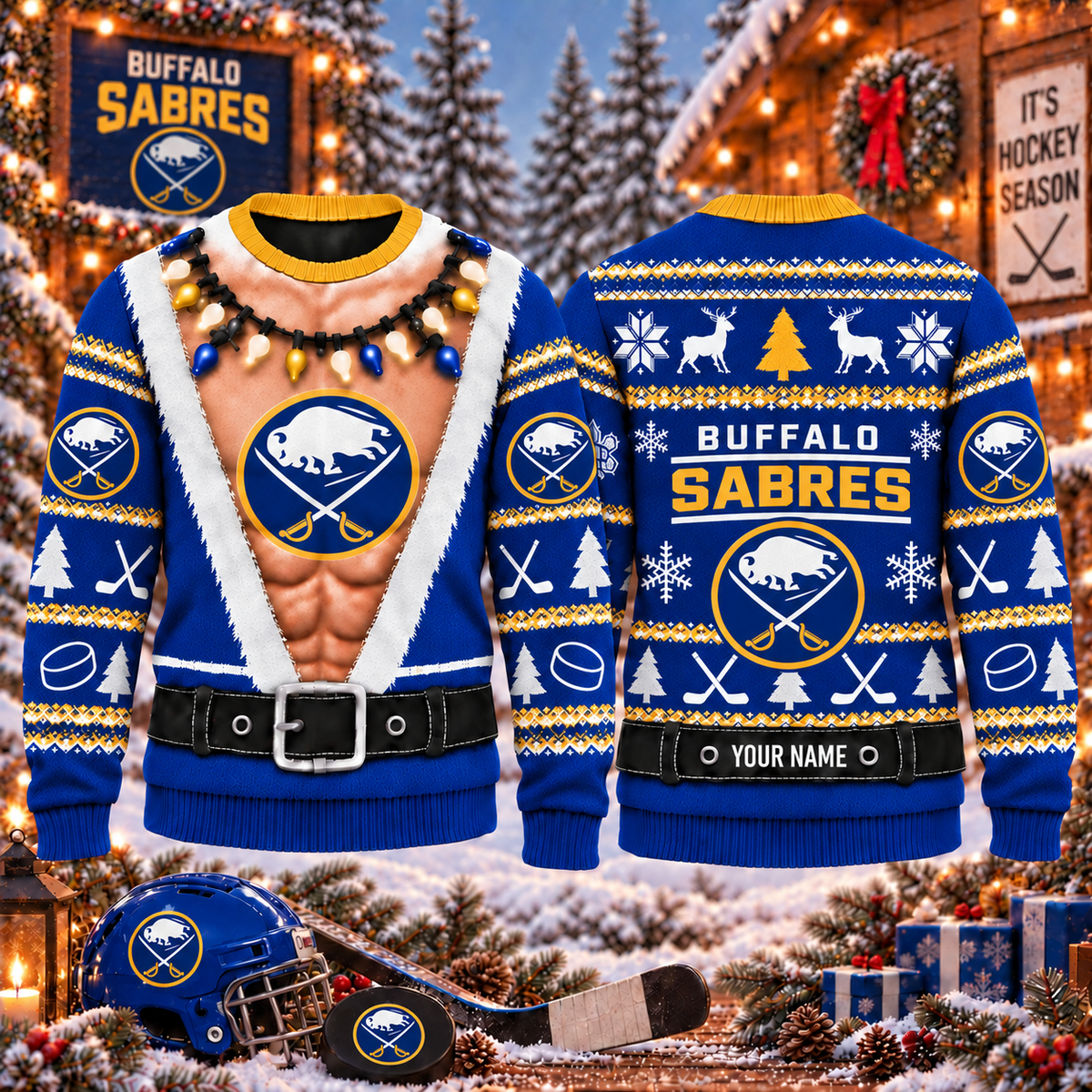 NHL x BUF Christmas Personalized Name Ugly Sweater