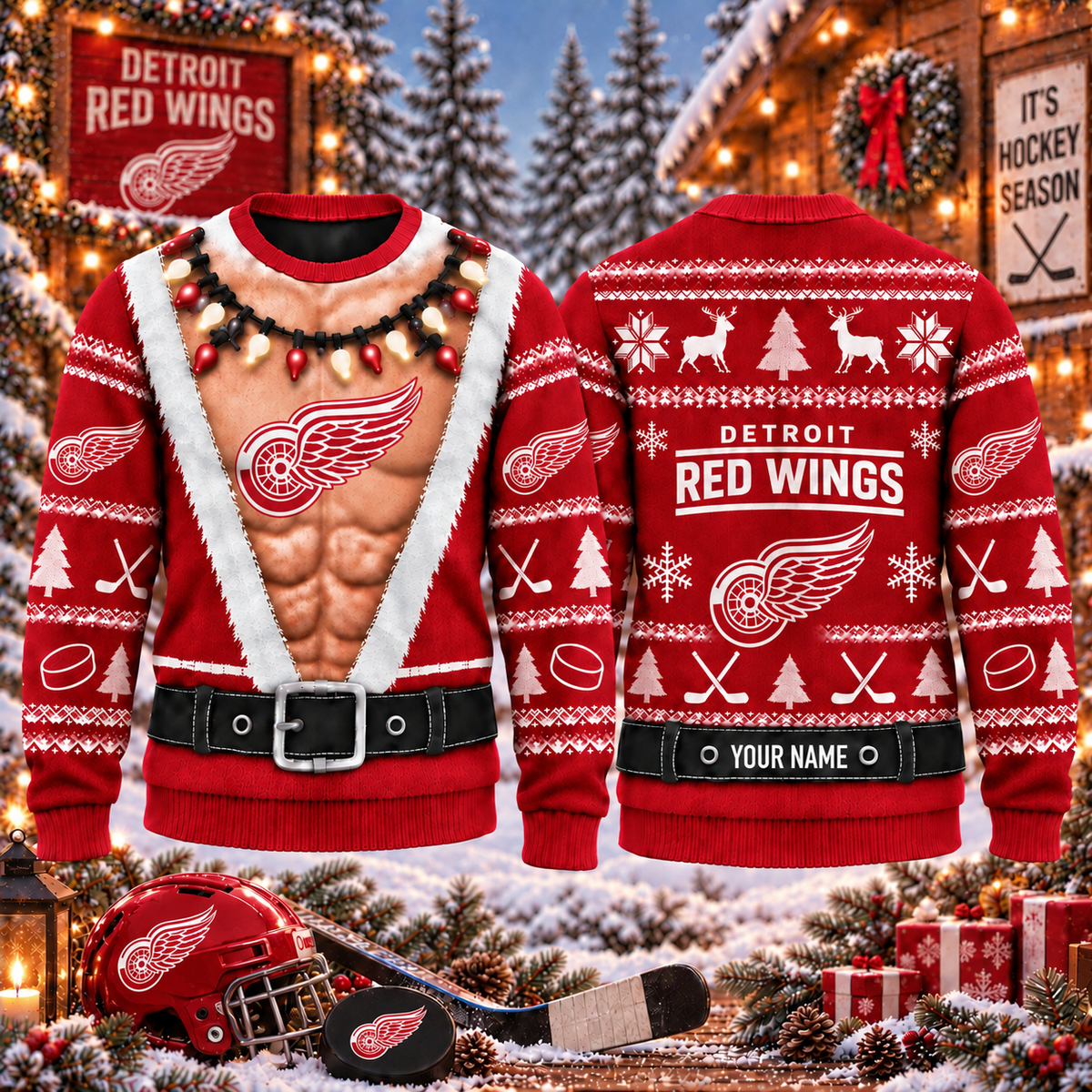 NHL x DET Christmas Personalized Name Ugly Sweater