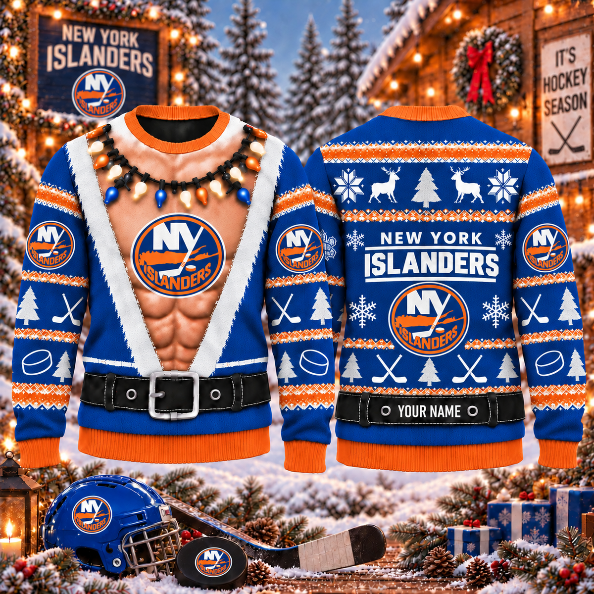 NHL x NYI Christmas Personalized Name Ugly Sweater