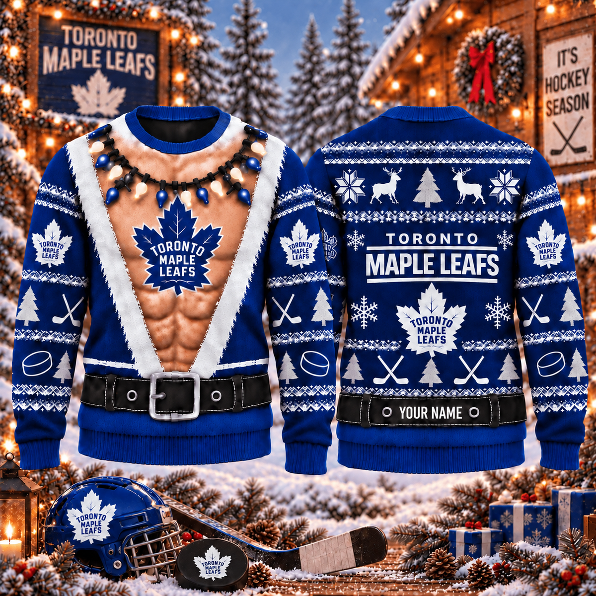 NHL x TOR Christmas Personalized Name Ugly Sweater