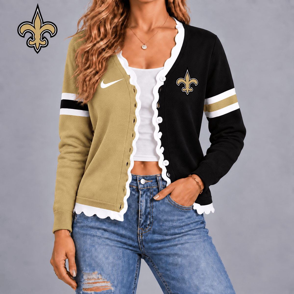 NO X Premium NFL Varsity Stripe Button Cardigan