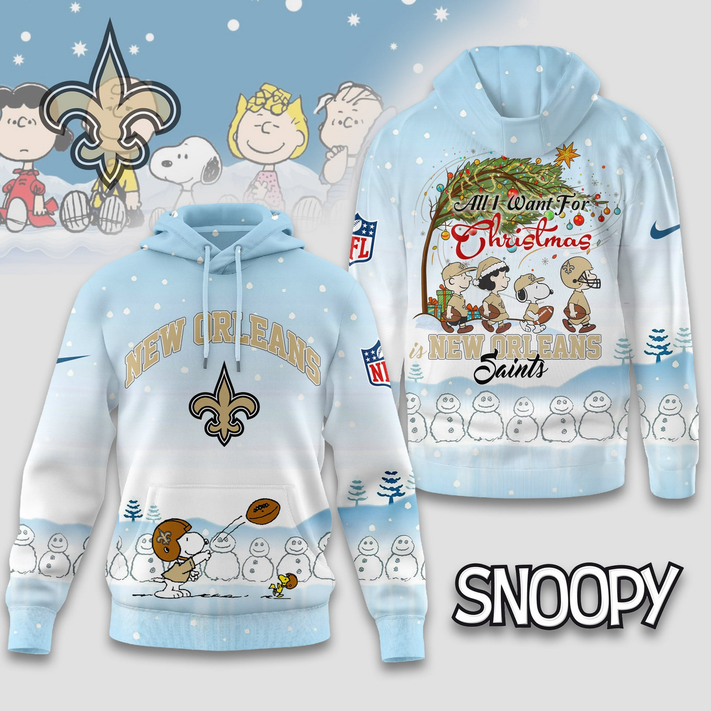 NOS Premium NFL Peanuts Snow Day Hoodie DDT CTND