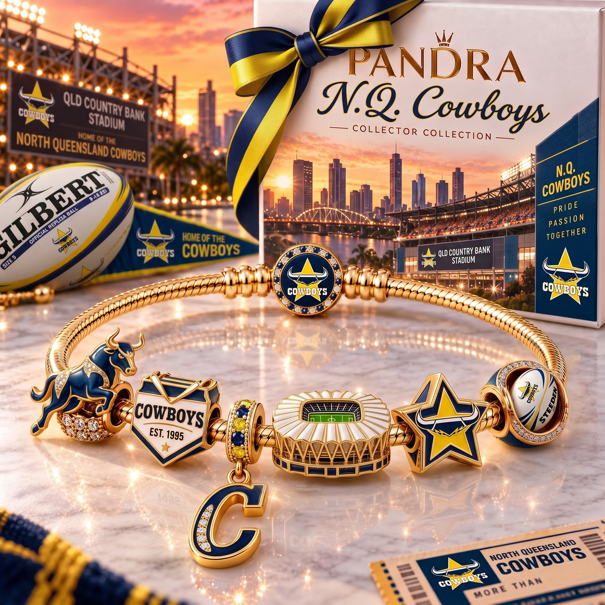 NQC x Premium NRL Heritage Gold Charm Bracelet Gift Set