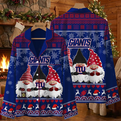 NYG X NFL Unique 3 Gnomes Art Design For The 2025 Holiday Season Satin Pajamas Set