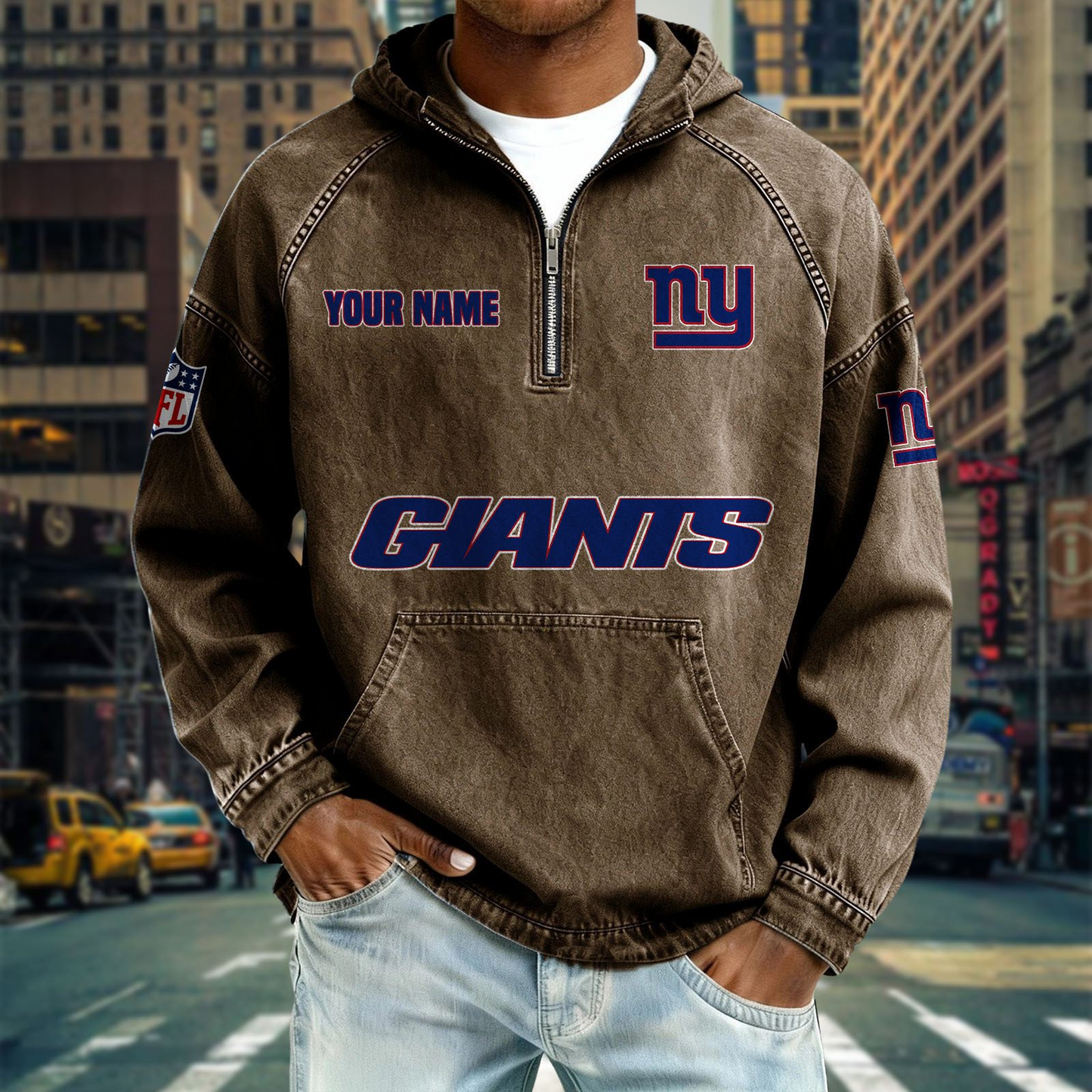 NYG x NFL Denim Long - Sleeved Hooded Sweatshirt DDT NTL