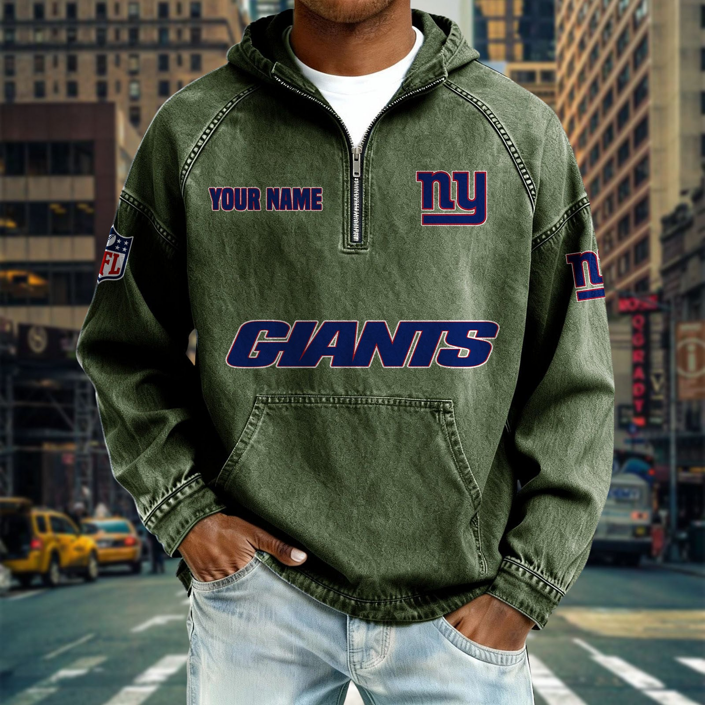 NYG x NFL Denim Long - Sleeved Hooded Sweatshirt DDT NTL