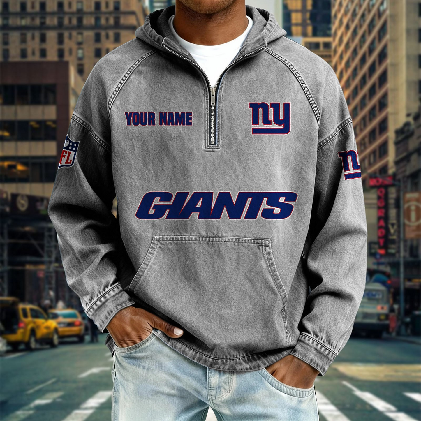 NYG x NFL Denim Long - Sleeved Hooded Sweatshirt DDT NTL