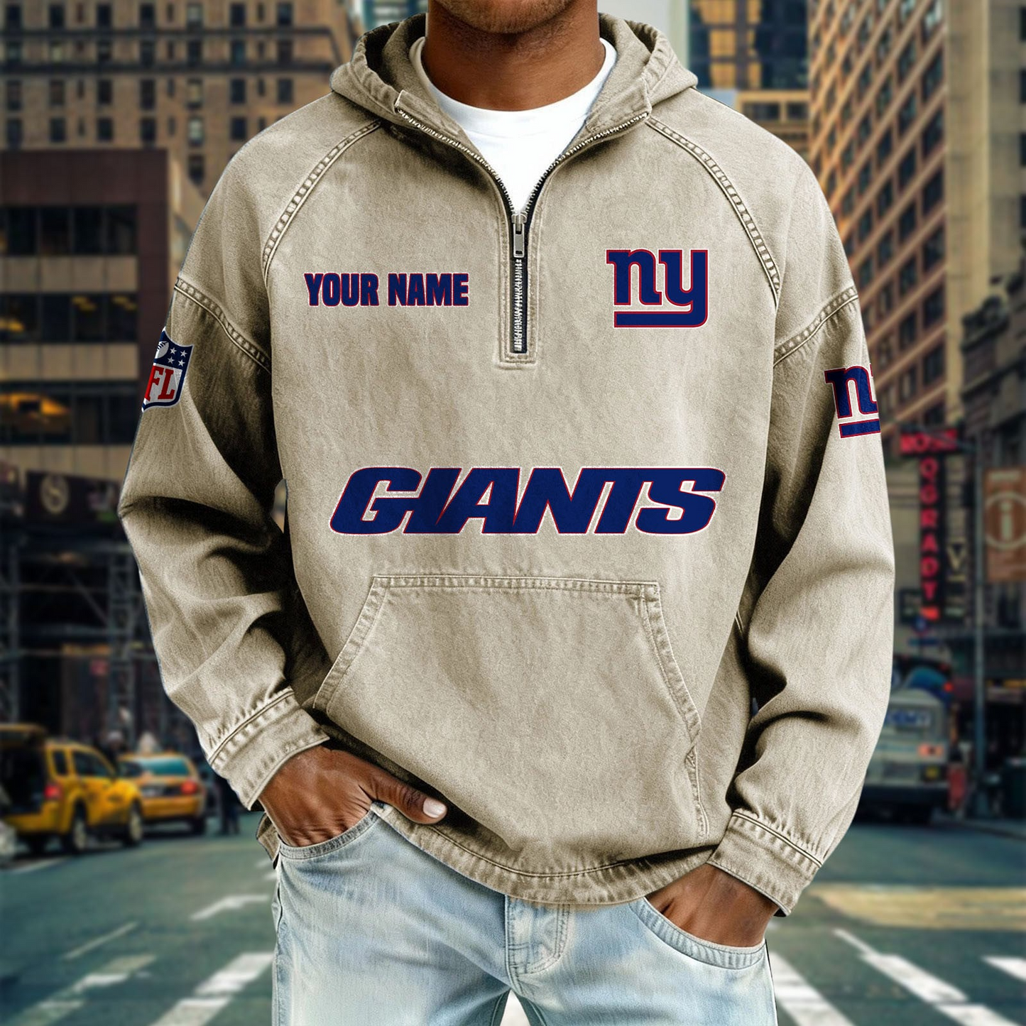 NYG x NFL Denim Long - Sleeved Hooded Sweatshirt DDT NTL