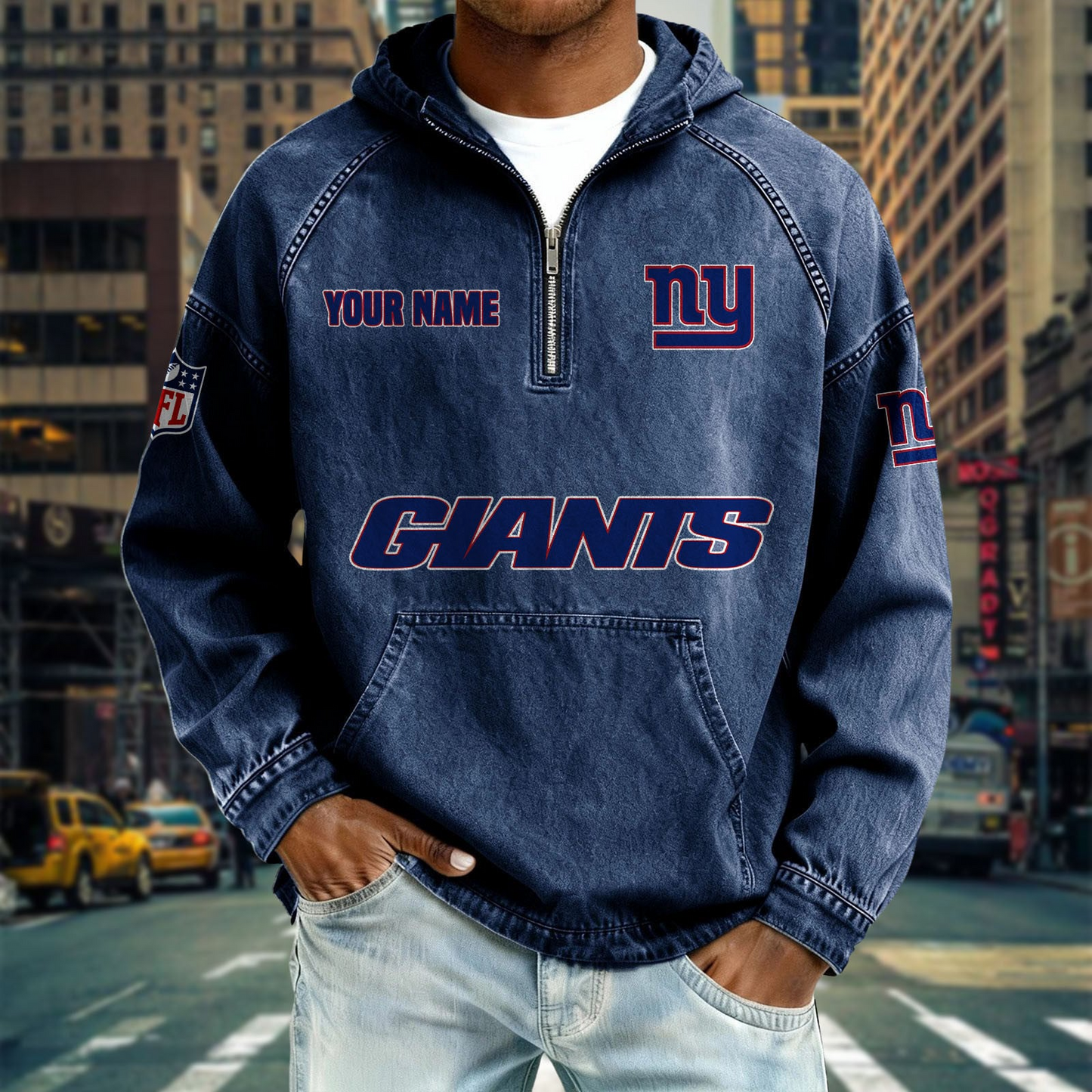 NYG x NFL Denim Long - Sleeved Hooded Sweatshirt DDT NTL
