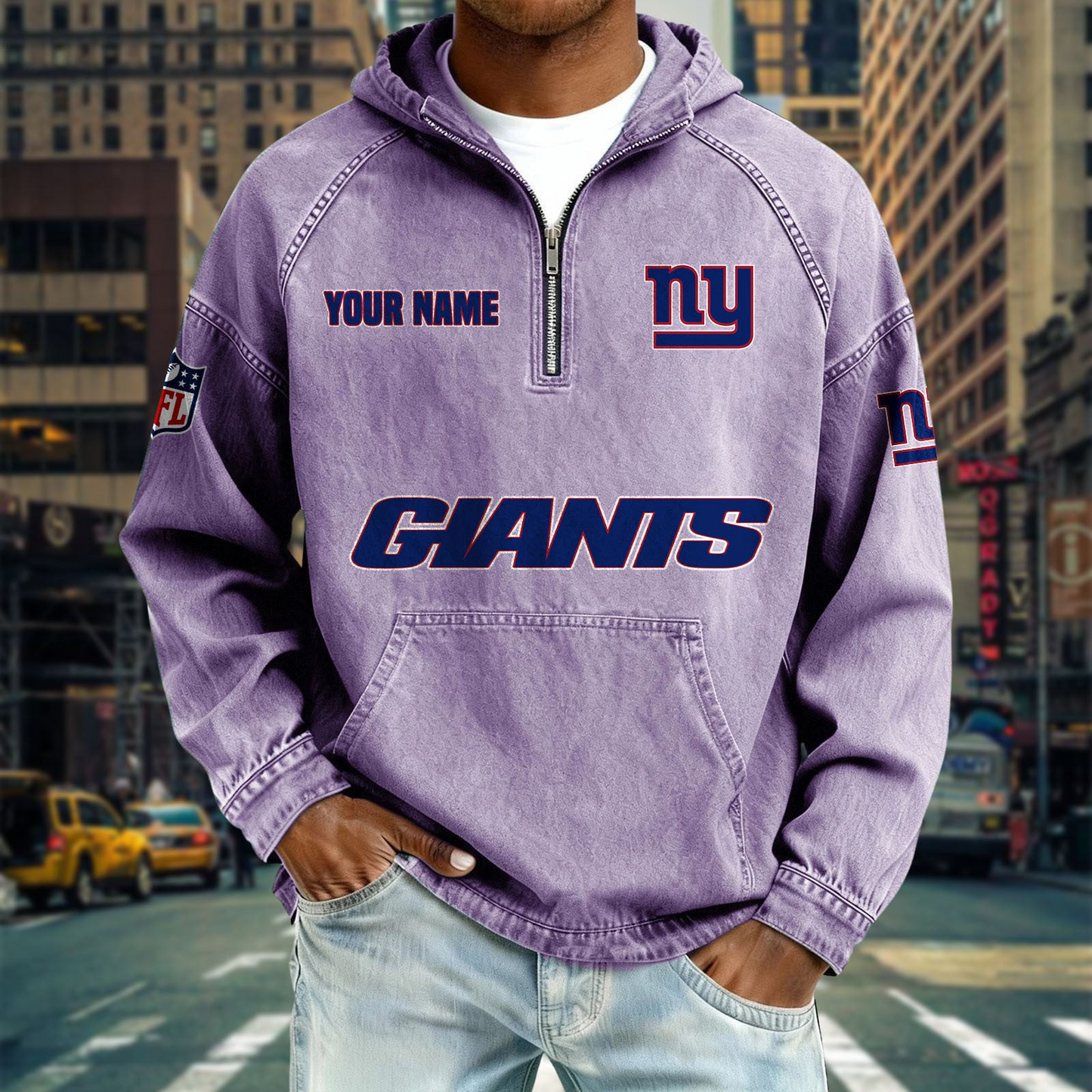 NYG x NFL Denim Long - Sleeved Hooded Sweatshirt DDT NTL