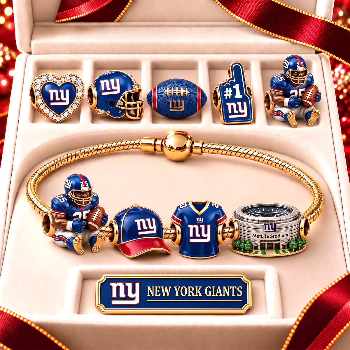 NYG x Premium NFL Fan Charm Bracelet - Pandora Style Sports Charm Set