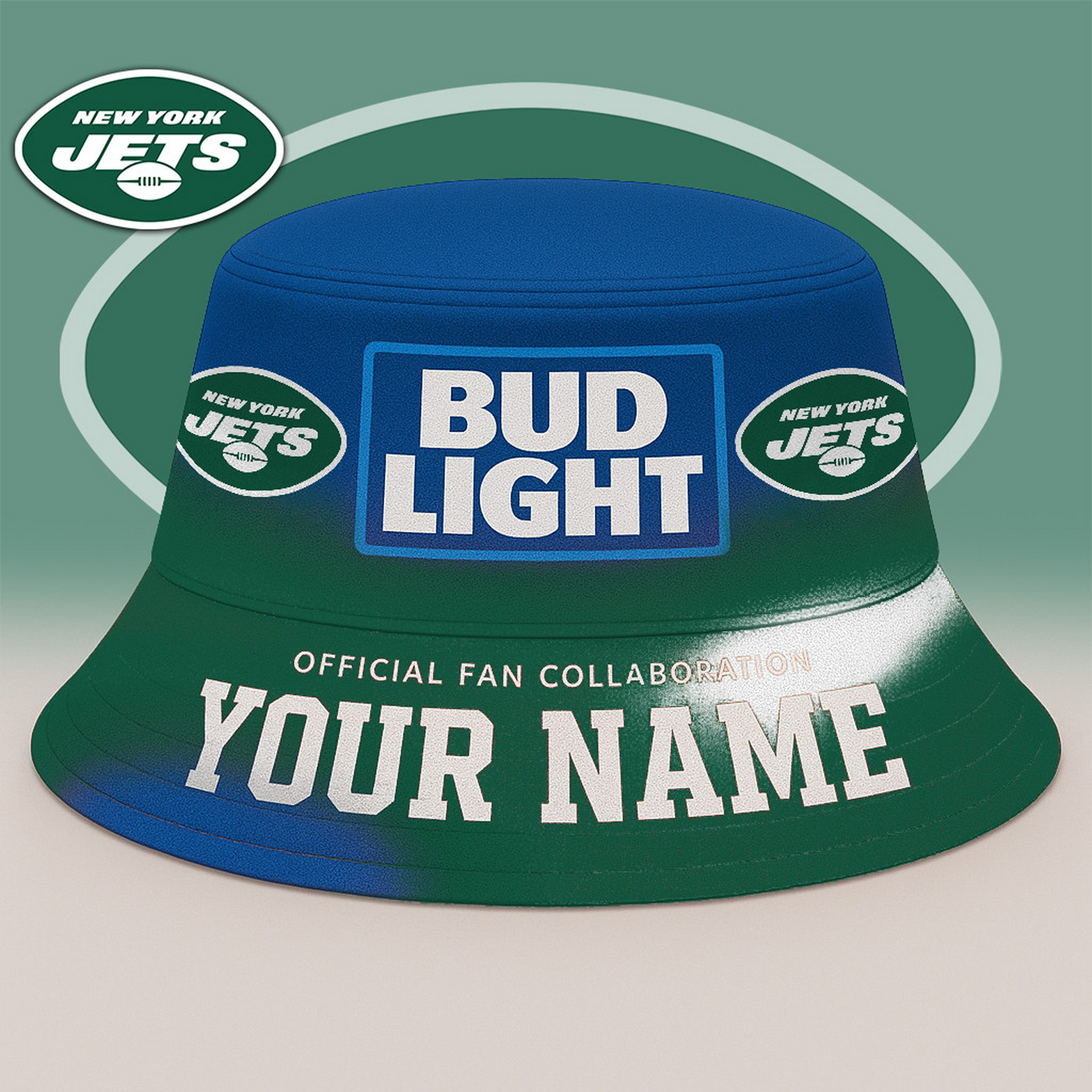NYJ x NFL Bud Light Personalized Bucket Hat DATND TANTD