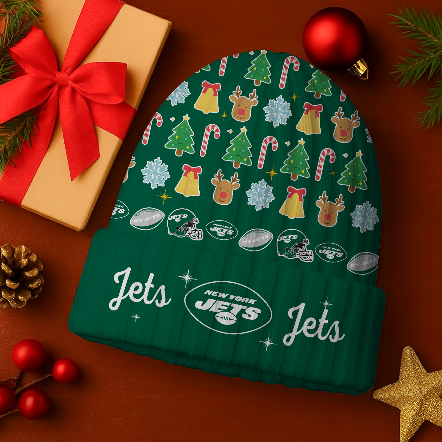 NYJ x NFL Christmas Beanie DatND DVT