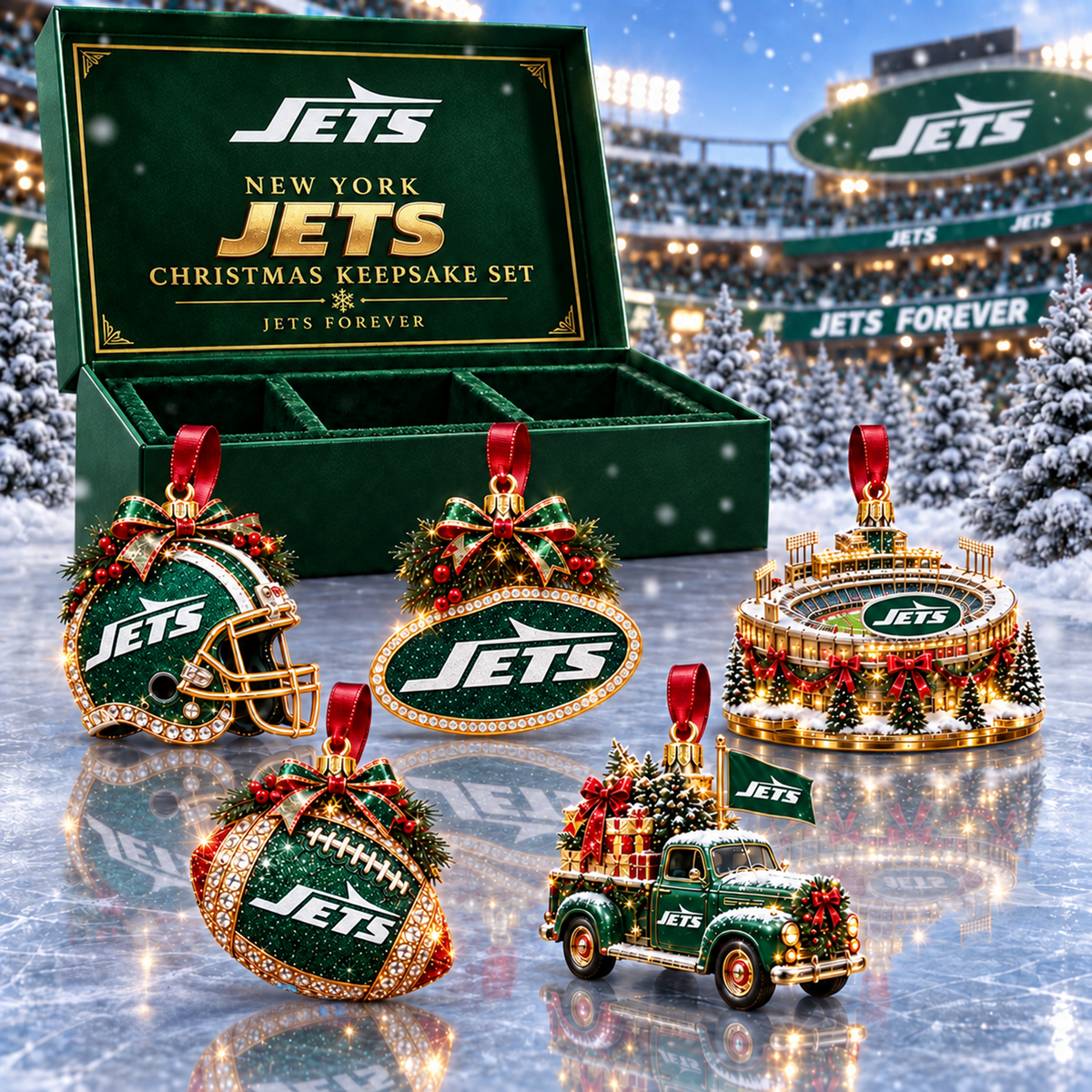 NYJ x NFL Christmas KICKOFF Personalized Set 5 Acrylic Ornament