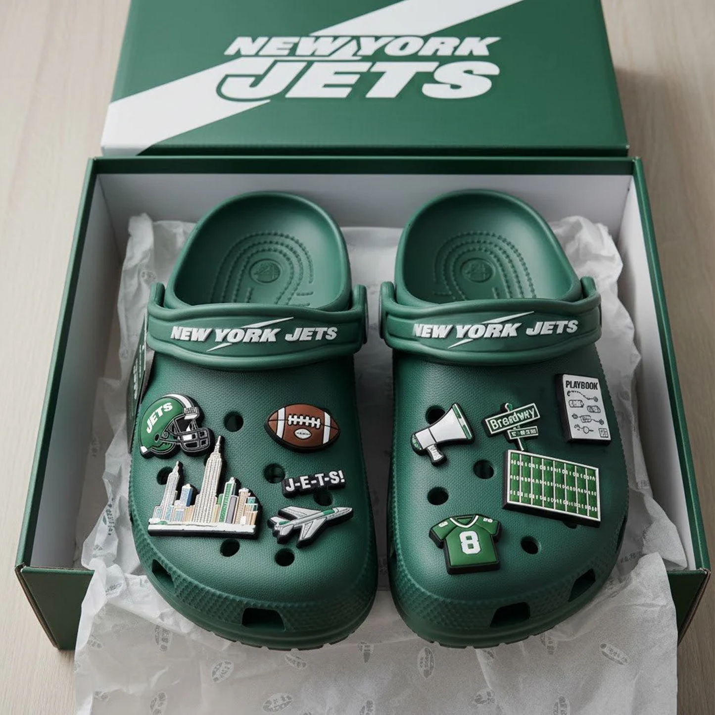 NYJ x NFL Premium Crocs Clogs Shoes DATND TANTD