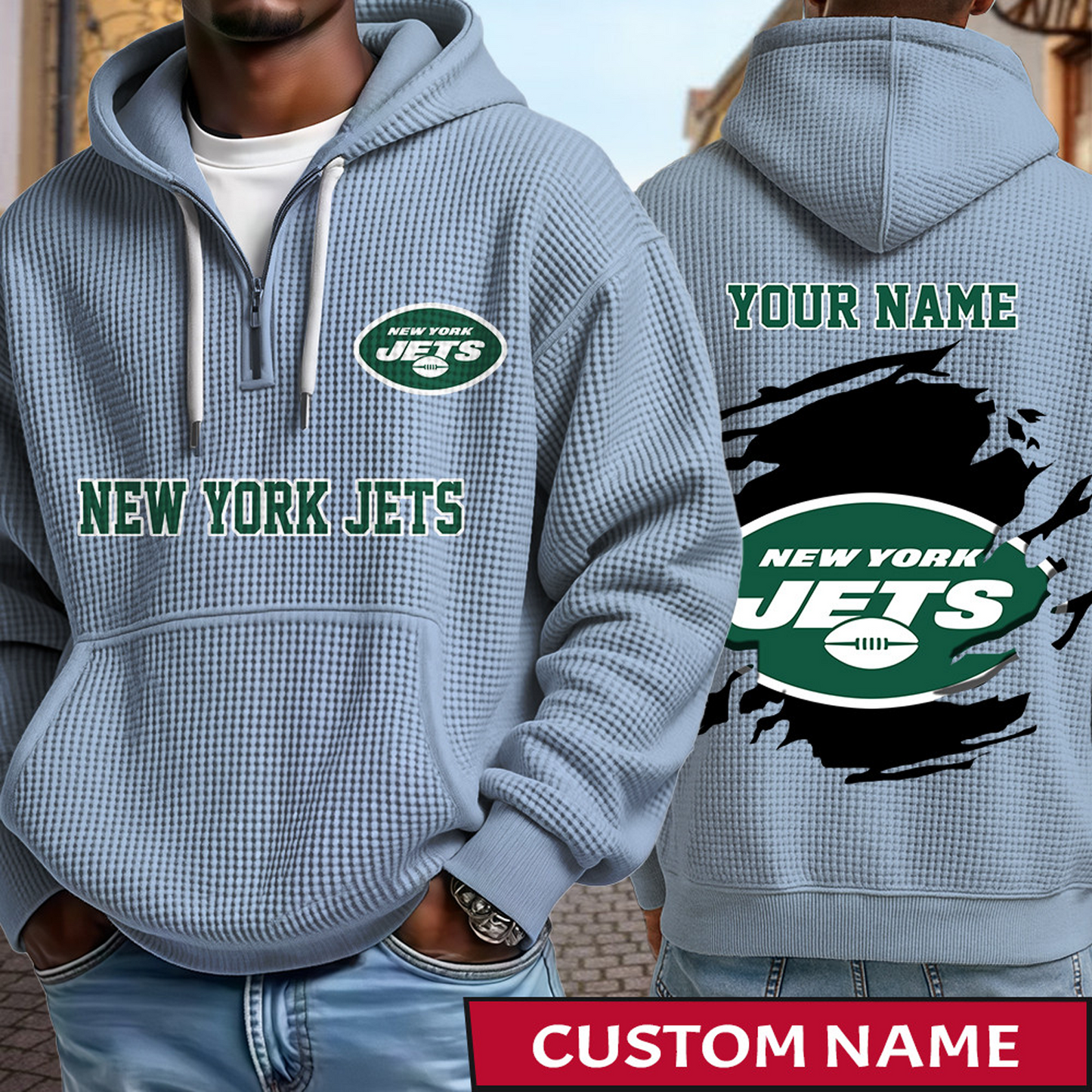 NYJ x NFL Waffle Half Zip Hoodie DATND TANTD