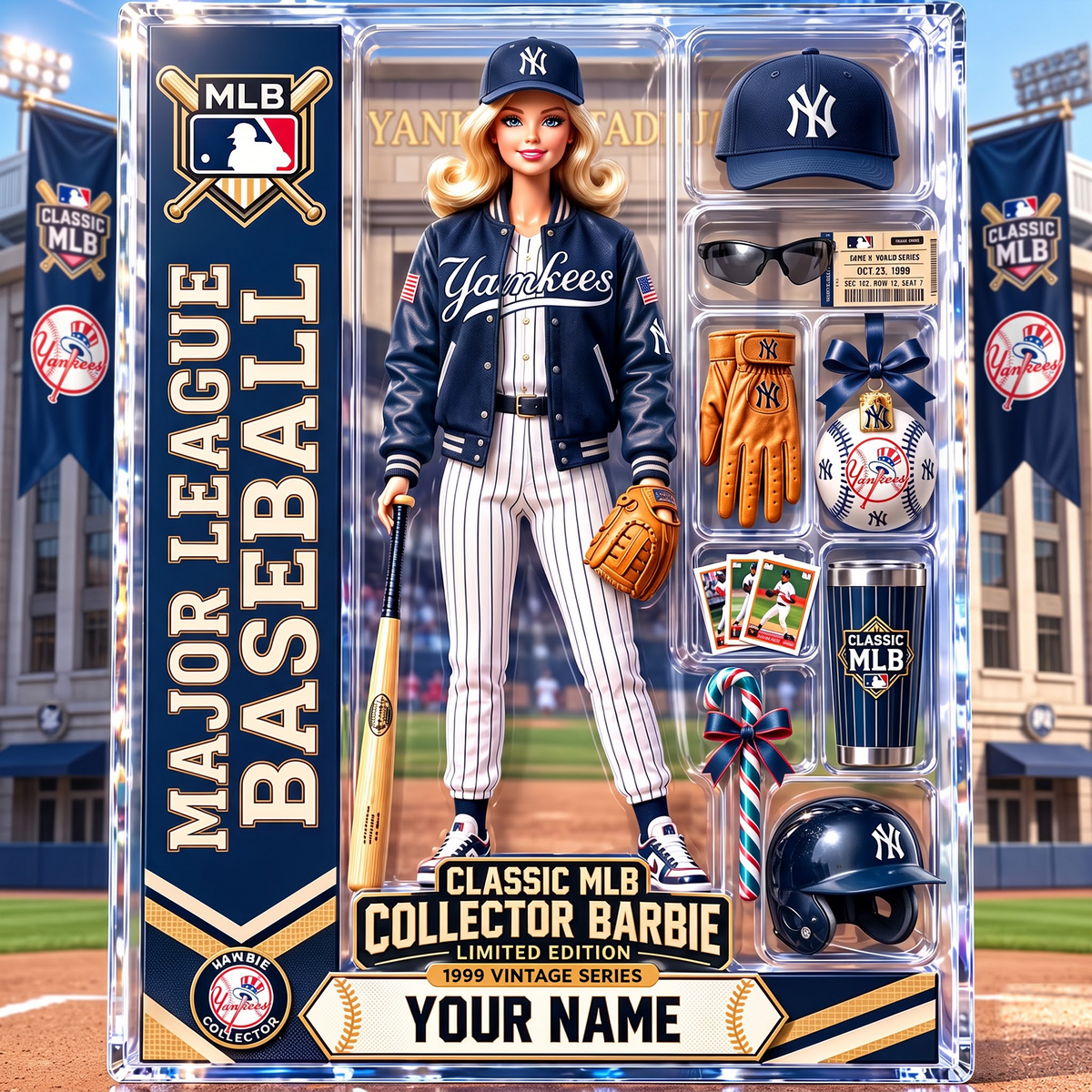 NYY X Personalized Classic MLB Collector Barbie Acrylic Block Plaque
