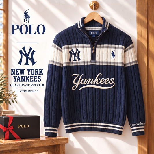 NYY x PREMIUM MLB Varsity Cable-Knit Quarter-Zip Sweater