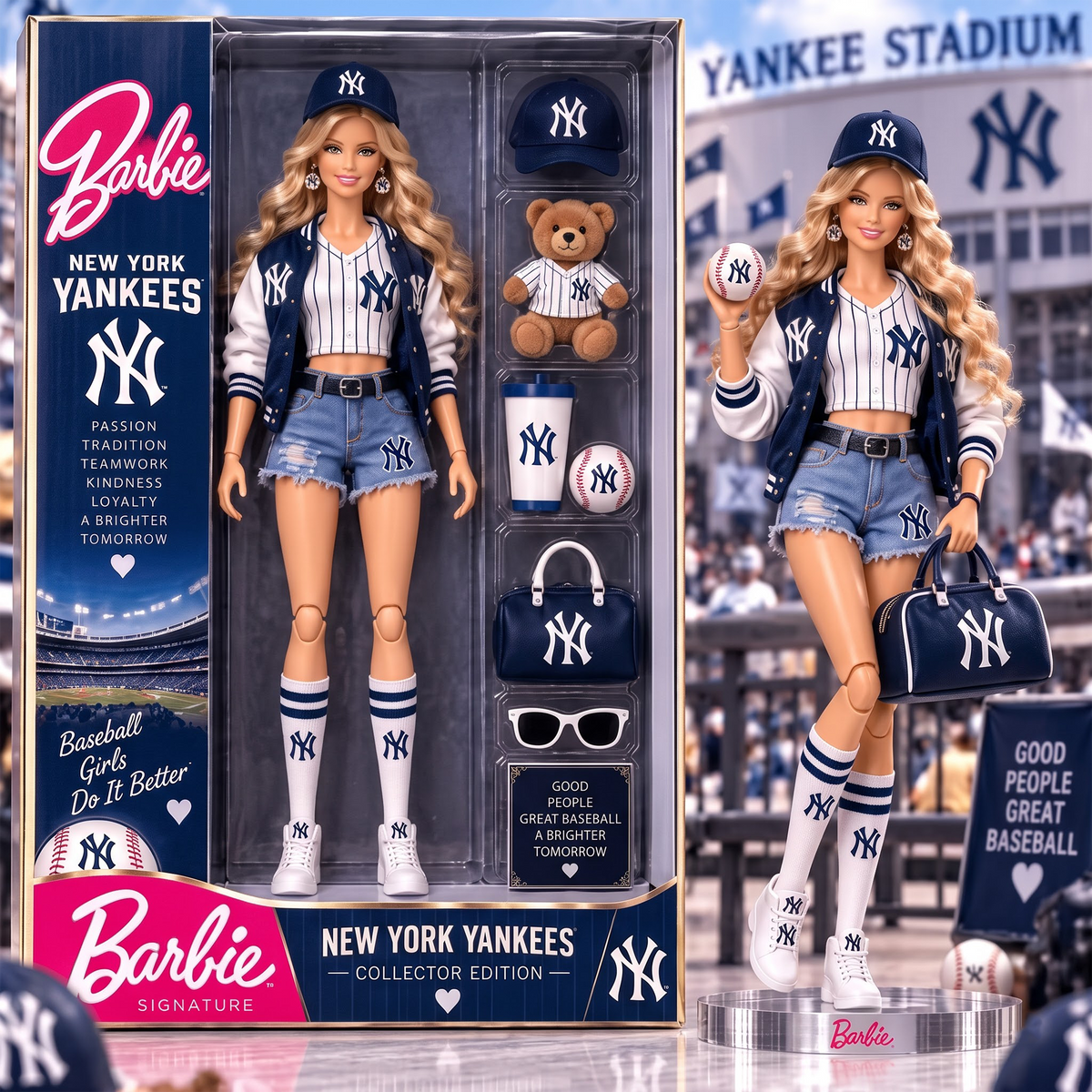 NYY x Personalized MLB Barbie Acrylic Block Plaque Figure Set