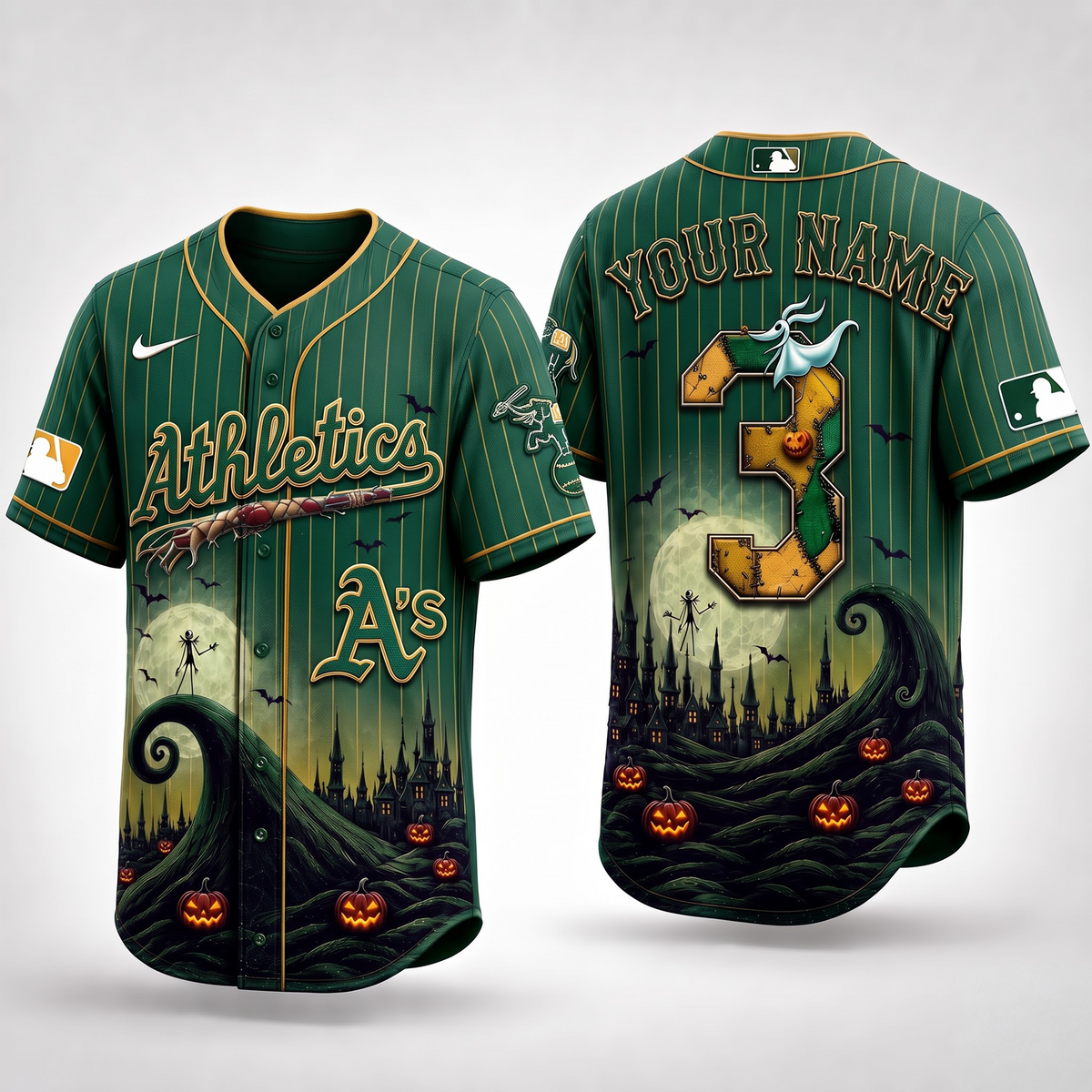 OAK X Premium MLB Haunted Moon Halloween Baseball Jersey