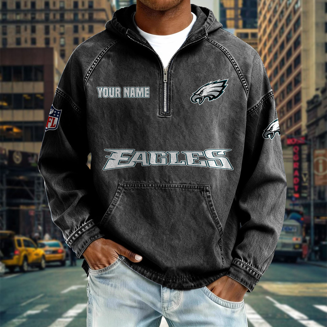 PE x NFL Denim Long - Sleeved Hooded Sweatshirt DDT NTL