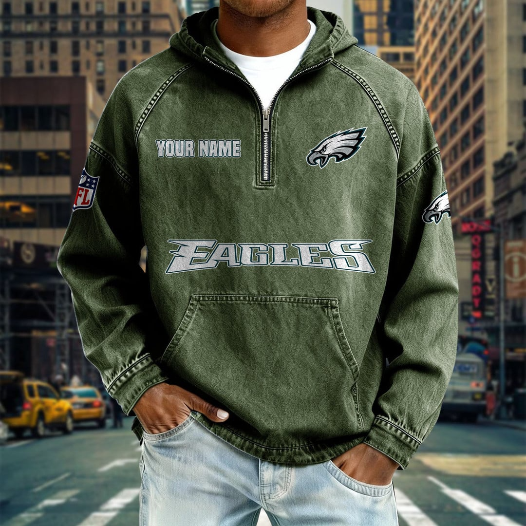 PE x NFL Denim Long - Sleeved Hooded Sweatshirt DDT NTL