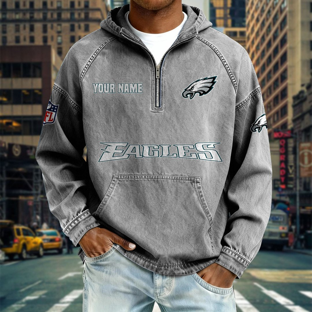 PE x NFL Denim Long - Sleeved Hooded Sweatshirt DDT NTL