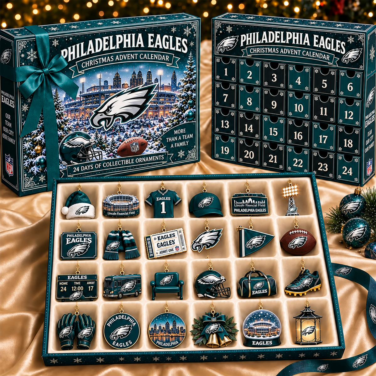 PE x NFL Team Christmas Advent Calendar Box - 24 Days Countdown Tree Ornaments Gift Set 2809 NAK TTT