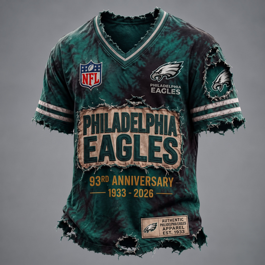 PHI X Custom Football Fan Distressed V-Neck Shirt